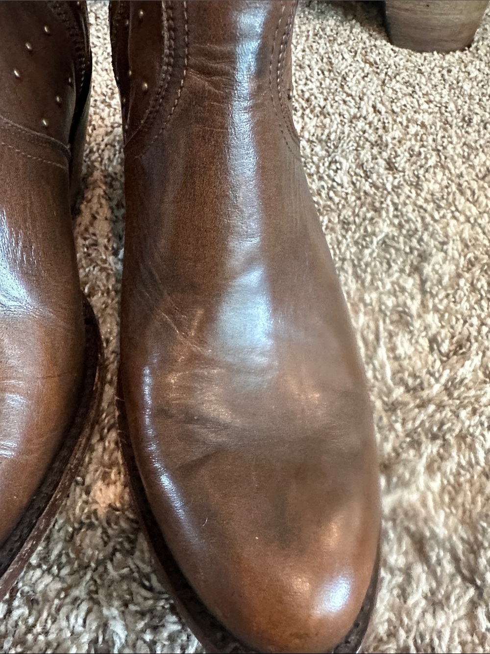 Lucchese Brown Studded Leather Western Ankle Booties - Picture 6 of 16